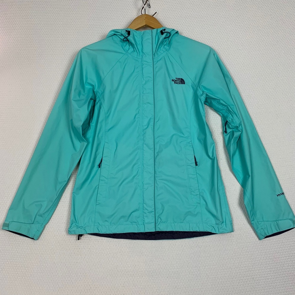 The North Face HyVent 2.5L Womens S Teal Turquoise Hooded Rain Jacket Shell Coat